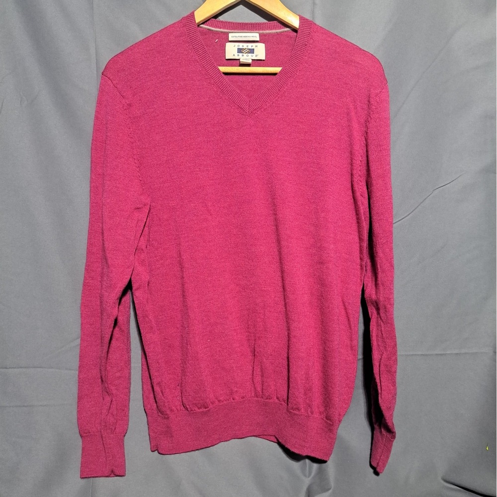 Joseph Abboud LARGE 100% Extra Fine Merino Wool Pink V Neck‎ Pullover Sweater